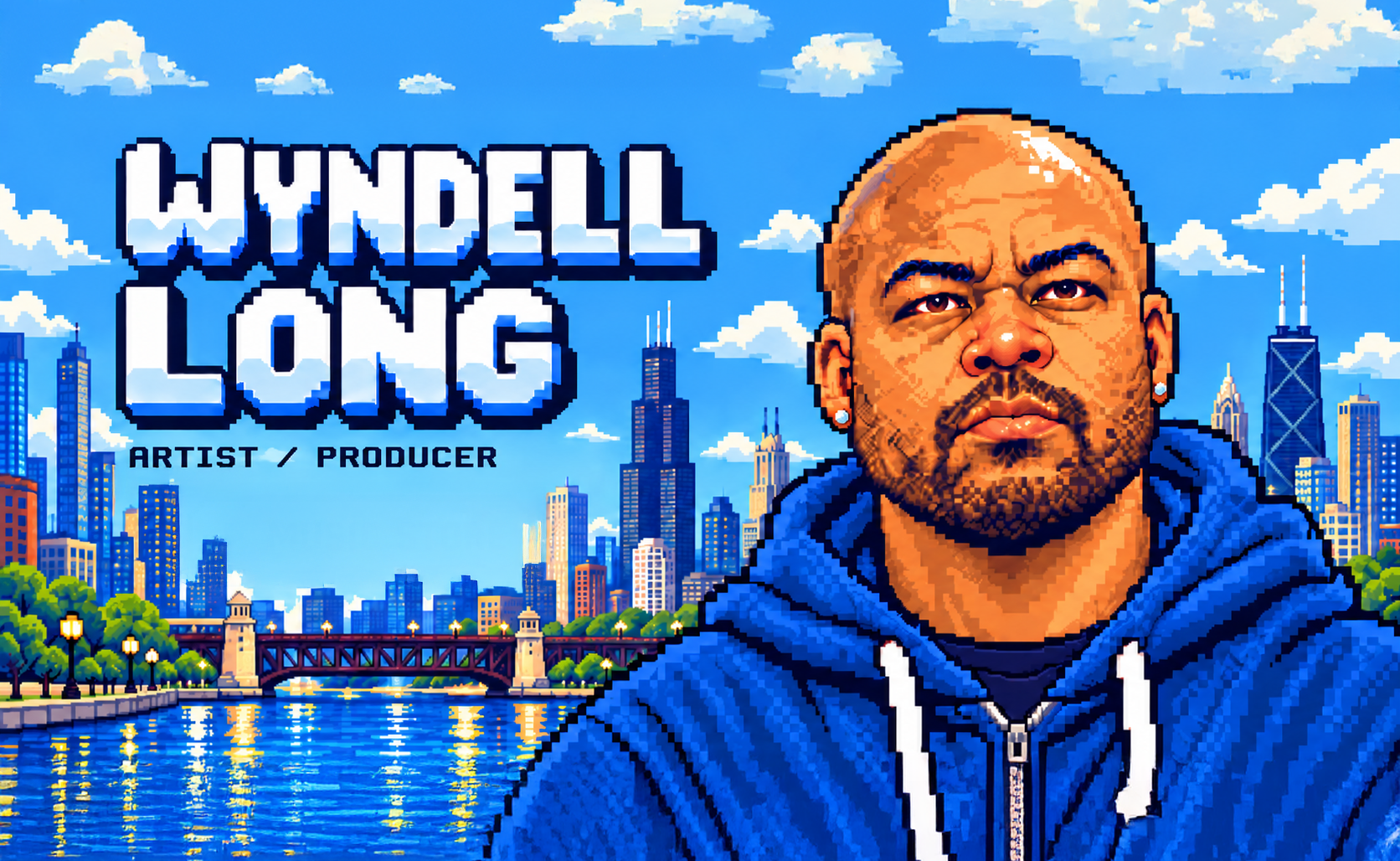 Wyndell Long — artist and producer, Chicago pixel-art skyline